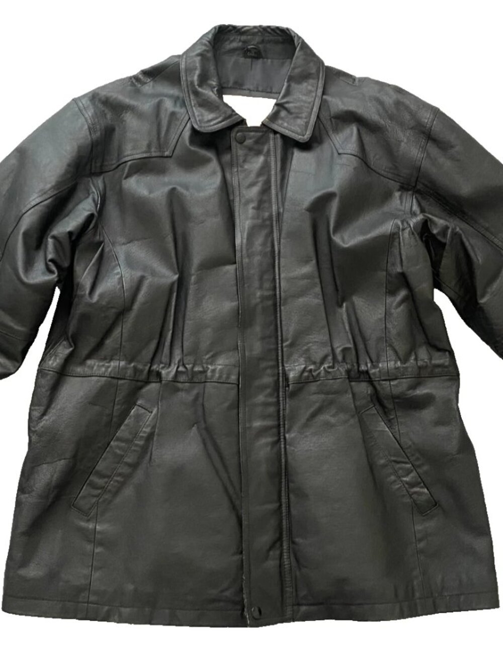 Vtg New Zealand Outback Black Leather Oversized Field Jacket